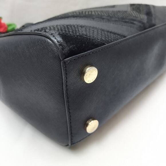 Michael Kors Black Leather Chevron Double Handles Satchel Shoulder Bag - Picture 14 of 16